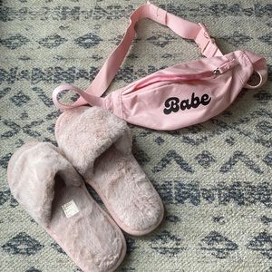Pink Slippers and Fanny Pack- perfect for Bachelorette party or girls weekend!